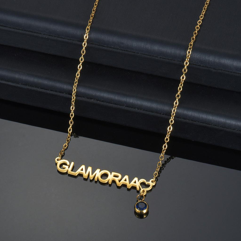 Atoztide Personalized Custom Name Necklace BirthStone Drill Cup Pendant Stainless Steel for Women Men Link Chain Jewelry Gift