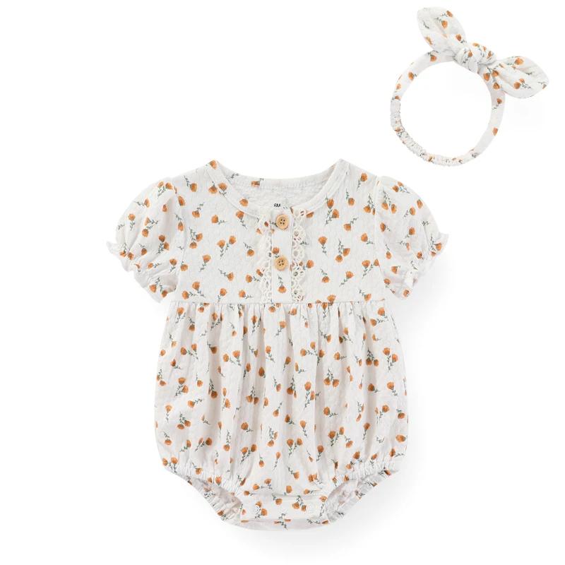 Fashion Sweet Baby Girls Bodysuit +Headband Soft Cute Newborn Girl Clothes