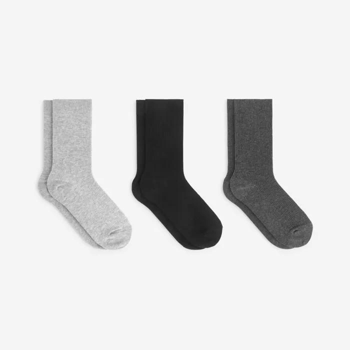 (W) Cotton Rib Socks 3-Pair Set (1207870-004) (Grey)