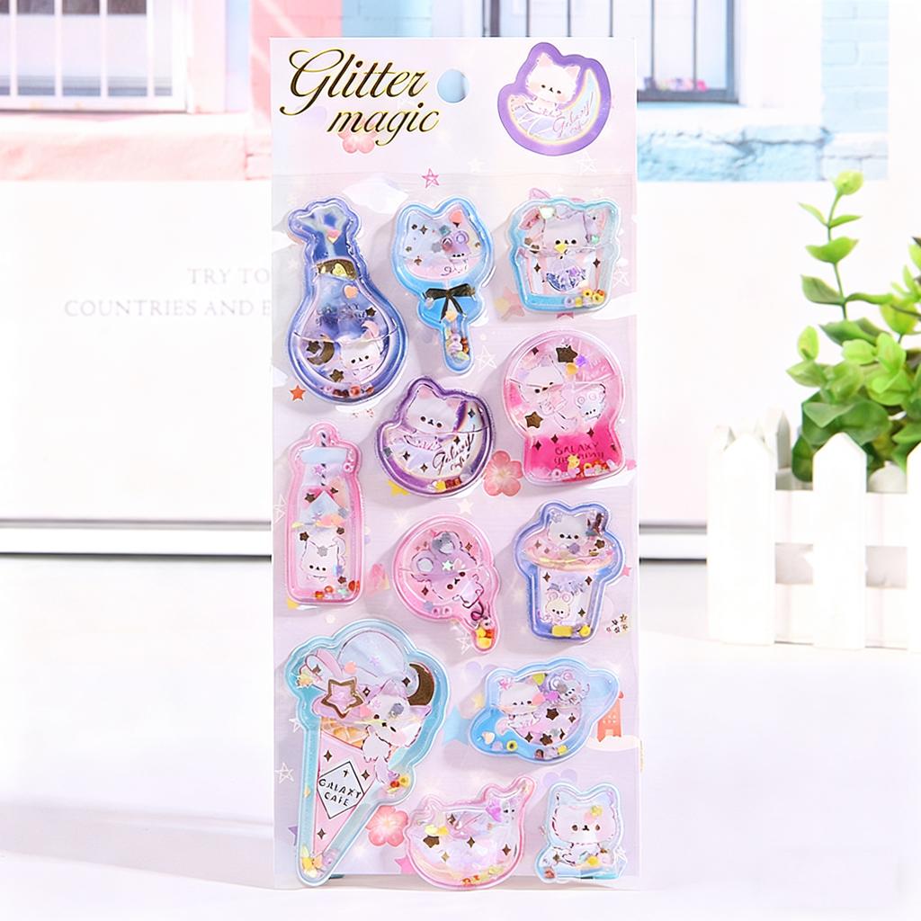 Mr. Paper 6-Style Cartoon 3D Shaker Stickers - Liquid-Filled Decals, Cute Journal Decor, Kindergarten Reward Stickers DIY Cups
