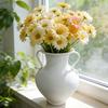 White Iron Vase with Handles Sturdy Bulbous Pedestal Textured Centerpiece