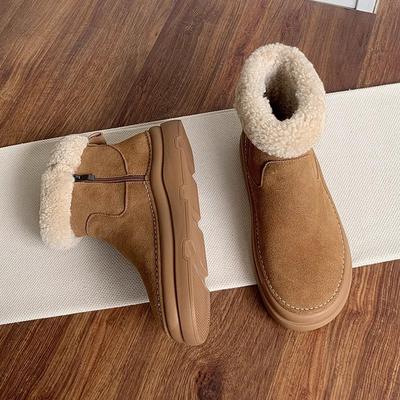 Soft Leather Version~ Fur Snow Boots Women's Winter Thick-soled Velvet Short Boots 2024 New Warm Cotton Shoes