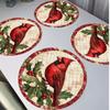 4-Piece Christmas Red Bird Holly Placemats Holiday Gathering Family Table Decor Accessories Christmas Party Decorations