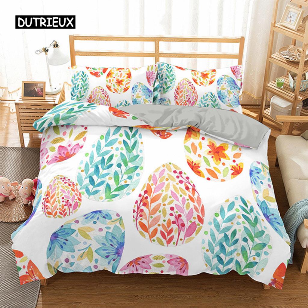 Egg Duvet Cover Set Easter Eggs Cartoon Childish Style Twin Bedding Set Kids Teens Double Queen King Size Polyester Quilt Cover