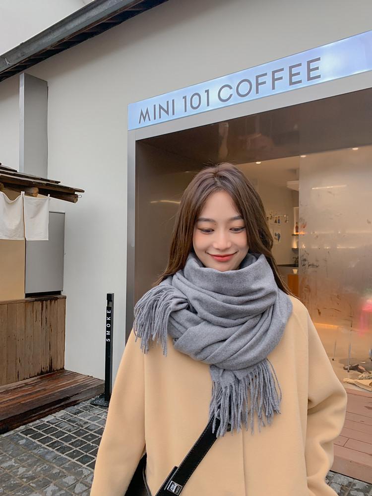 White Cashmere Scarf: Thickened, Solid Color, Versatile for Women & Men, Perfect for Autumn & Winter