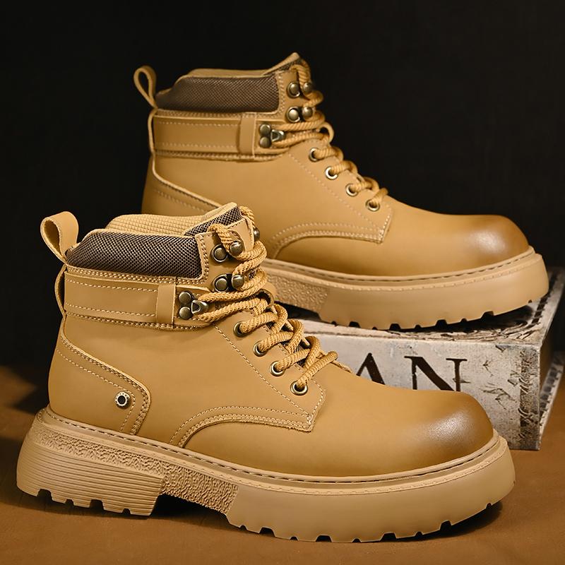 New Men's Shoes Lace-Up Men High Top Boots Leather Casual Shoes for Man Retro Motorcycle Boots Fashion Men's Walking Boots Botas