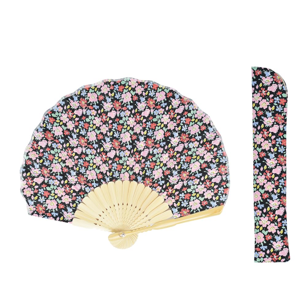Onishi Ken Seihan LIBERTY Fan and Fan Case Gift Floral Set, Pattern, Black,  Ripple  SGF30-LIA05