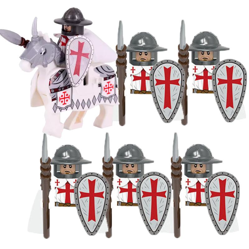 MOC Medieval Lion King Castle Knight Building Blocks Figure Accessories War Horse Cavalry Warrior Crusaders Toy Gift Bricks N029