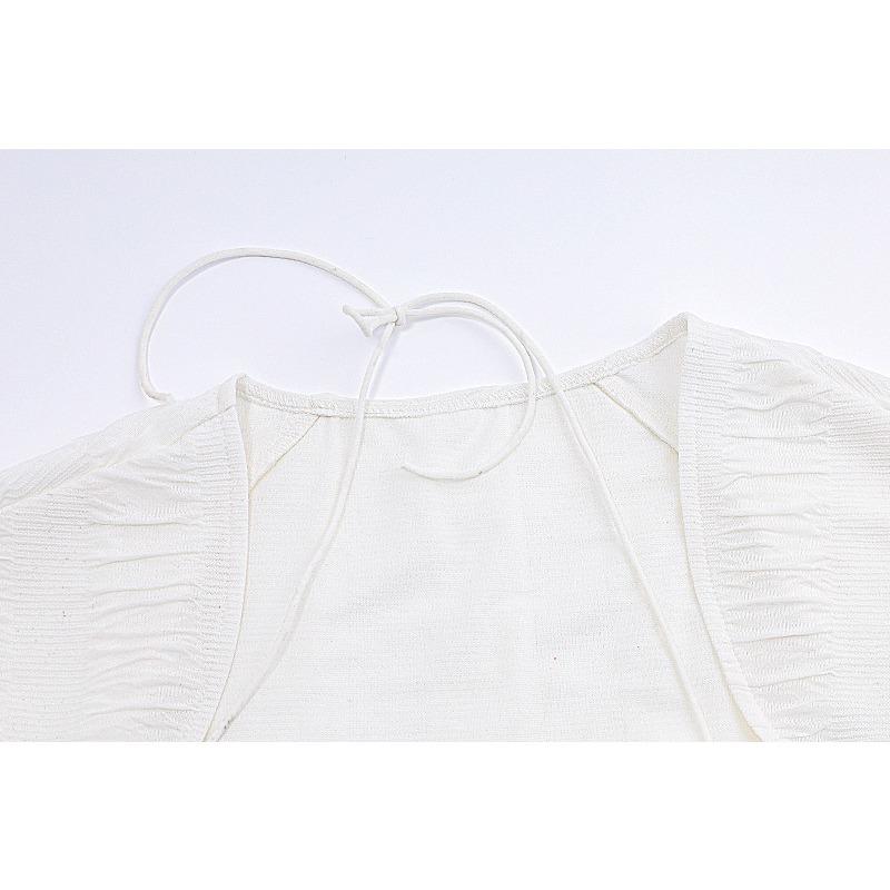 GMXIA Summer Sexy Low-cut Square Neck Halters Lace Design Sense Short Sleeve Pleated Dress Women