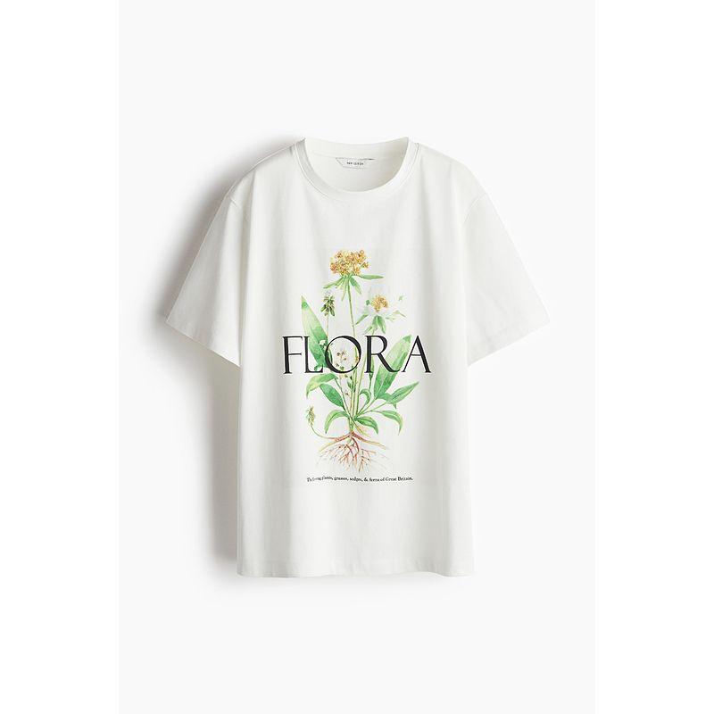 

HM 2025 New Fall Women s Clothing Beading T-shirt 1281326 White/Flora 160/88