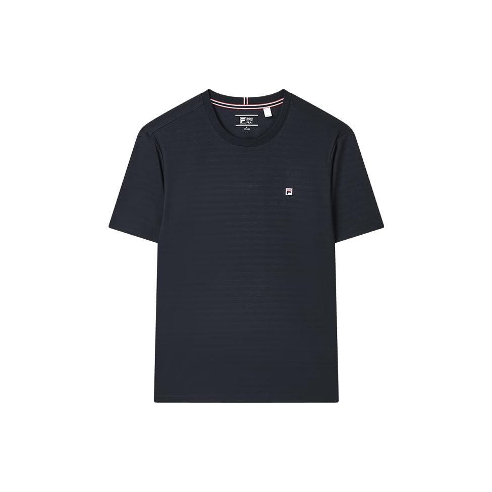 FILA Solid Color Simple Round Neck Pullover Business Casual Short Sleeve T-Shirt Men Tops Legendary-Blue F11M321109FNV