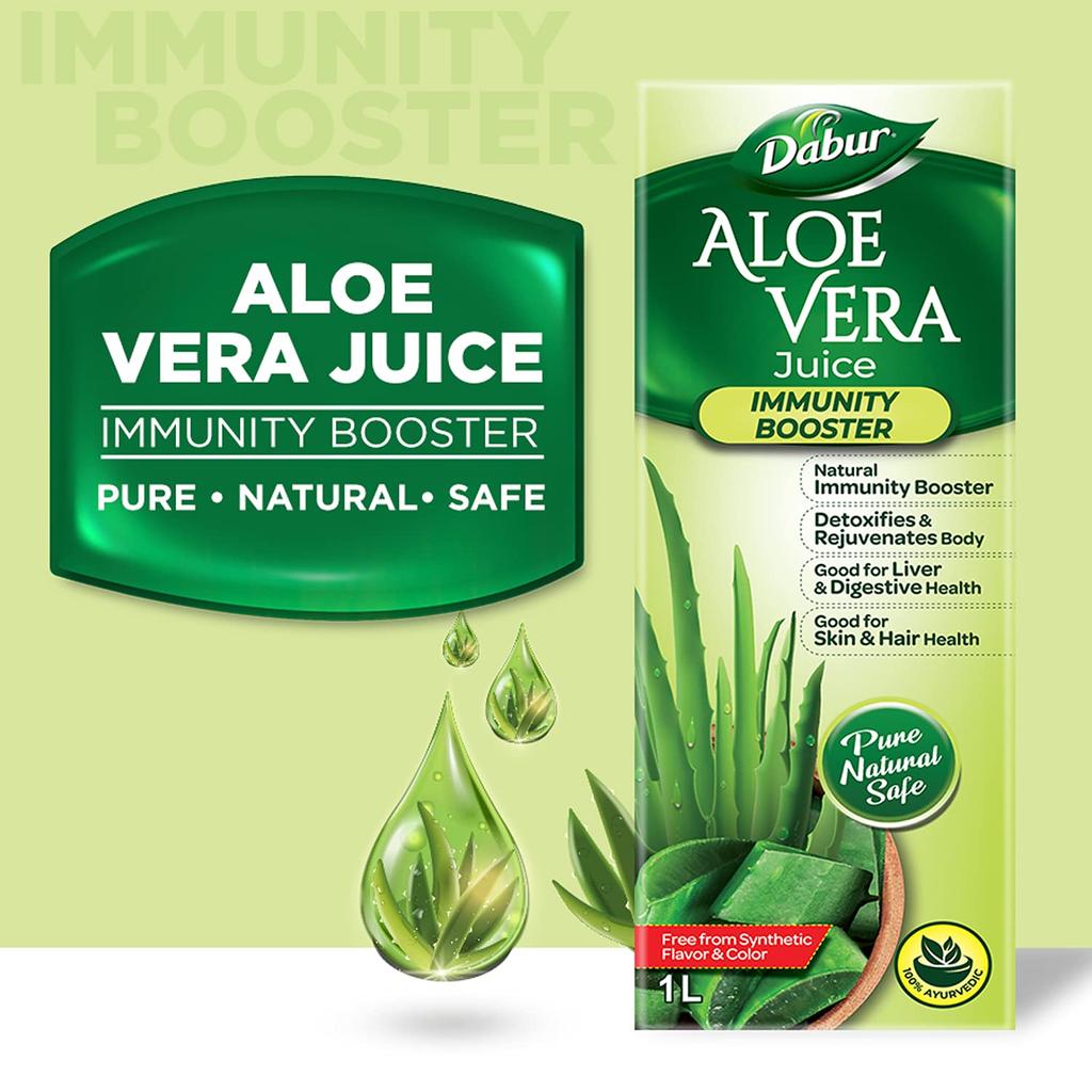 Dabur Aloe Vera Juice 1L Bottle | Natural Ayurvedic Health Drink For Skin, Hair, Digestion, Detox & Immunity Support