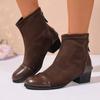 European and American Fashion British Style Short Top Autumn New Large-sized Round Toe Back Zipper Thick Heel Fashion Boots