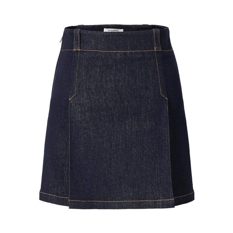 JIUZI ANNACLO Women s Retro Pleated Denim Mini Skirt M