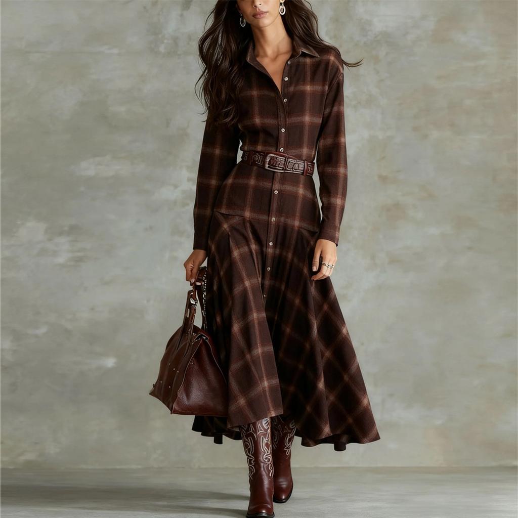 Damen Freizeitmode R-Ausschnitt Langarm Retro Weihnachtsprint Retro Kleid