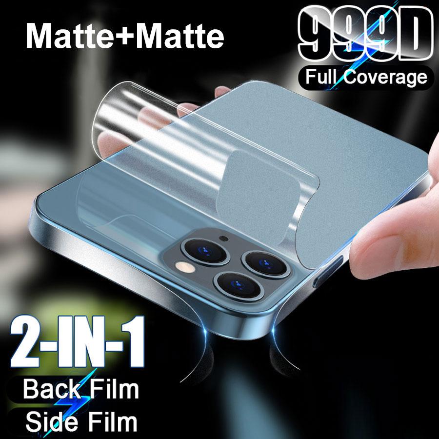2 In 1 Back Film + Side Button Sticker Frame Film Matte Clear Hydrogel TPU Screen Protector iPhone 15 14 13 12 Pro Max 13 12 Mini