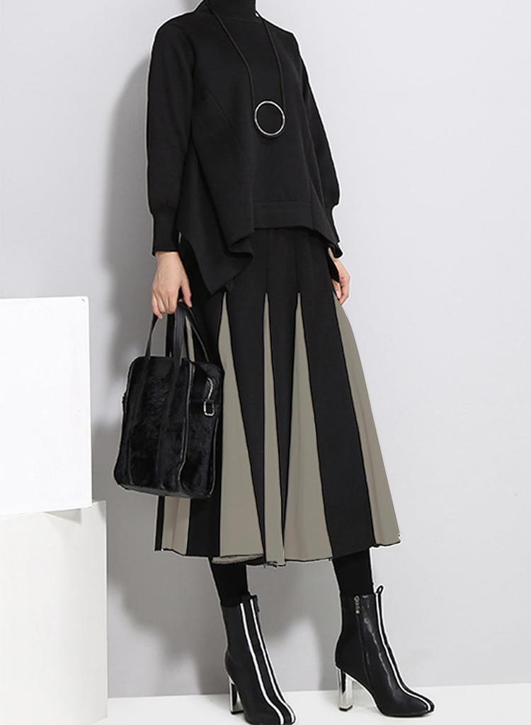 Sueeya Long Elastic Loose Perfect for and Everyday Fall and Winter Women's Skirt, Two-Tone, Waist, Simple, Fit, Figure-Flattering, Stylish, Slimming,