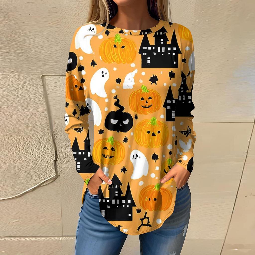 Damesmode Losse Ronde Hals Halloween Print Lange Mouwen T-shirt Top Pullover