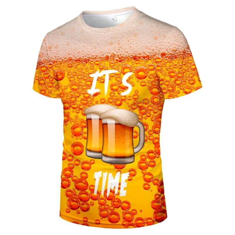 Camiseta Masculina Elegante Com Estampa De Cerveja 3D All-Over Print Design Camisetas Gráficas De Cerveja Masculinas Com Gola Redonda E Manga Curta