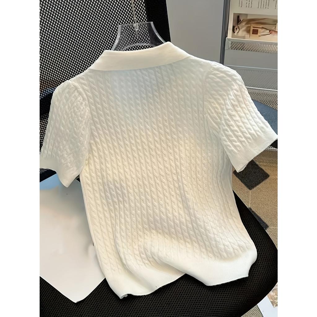 Tricou cu mâneci scurte cu mâneci scurte, cu rever, cu rever, din mătase de gheață