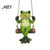Pastoral Style Outdoor Decor Garden Swing Frog Statue, Resin Hanging Ornament, Whimsical Hand Painted Crafts Cute Figurine for Front Porch Yard