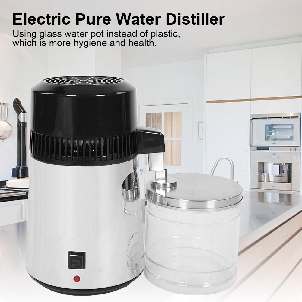 Electric Pure Water Distiller Countertop Stainless Steel Shell with Glass Bottle(Silver  Plu)