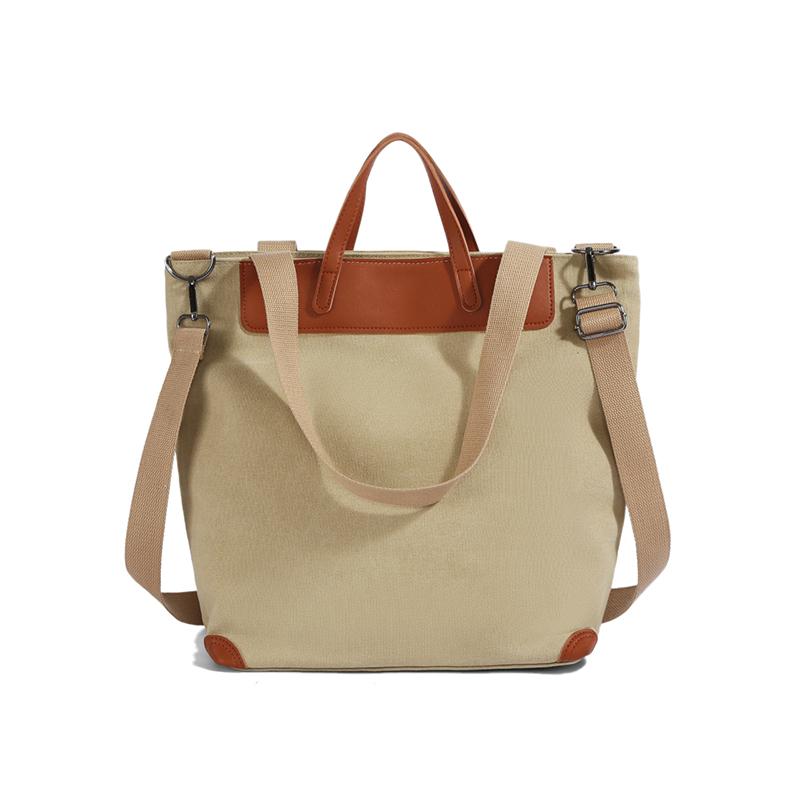 Canvas Tote Bag with Leather Trim and Adjustable Shoulder Strap Stylish Women's Handbag for Daily Use and Work