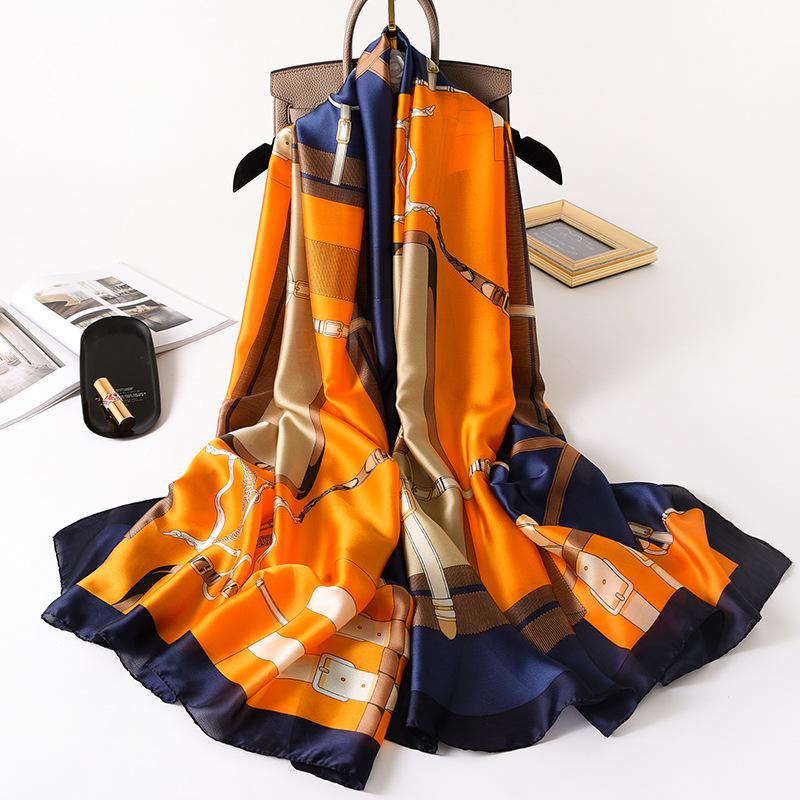 Women The Four Seasons Bandanna Popular Style 180X90CM Scarves Beach Sunscreen Luxury Silk Scarf  New Design Square Shawls