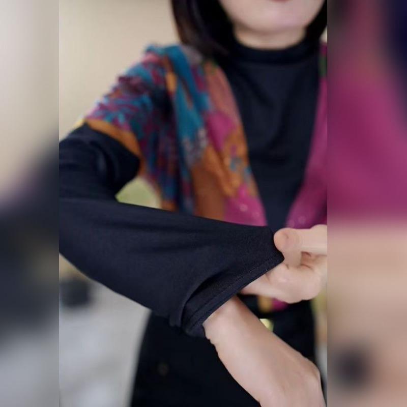 Autumn and Winter New Fashion Fake Two-piece Printed Western-style Long-sleeved Half Turtleneck Bottoming Shirt Top