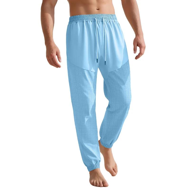 

Повседневные брюки с эластичной талией на лето, простые, свободные, тонкие, с имитацией шнуровки, сшитые мужские спортивные штаны S синий