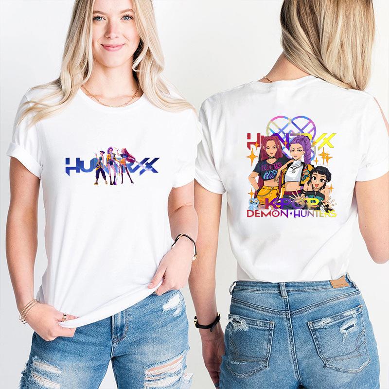 Fashion Korean Short Sleeved T-shirt for Women Clothes Short Sleeved Tees Kpop Demon Hunter HuntrX Oversized Top Y2K Clothing