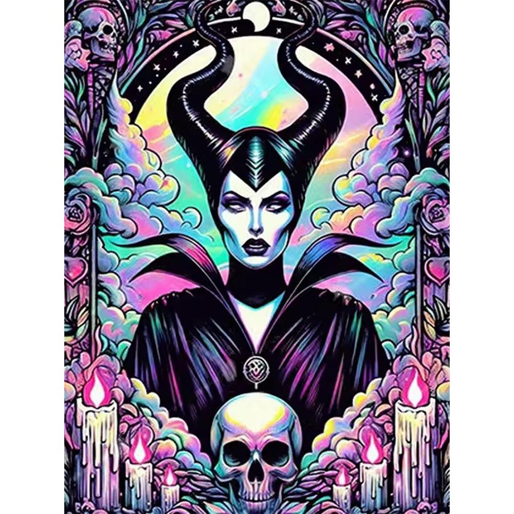 

Disney 5D DIY Diamond Painting Maleficent Dark Neon Style Illustration Full Round Diamond Mosaic Cartoon Dog Embroidery Art Painting Home Decor Round 20x30cm