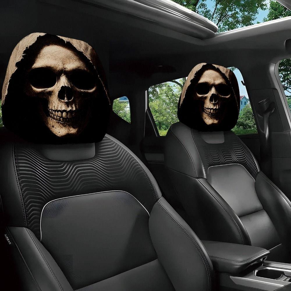 2 Pcs Ghost Car Seat Headcover Halloween Accessories Car Interior Decor All Seasons