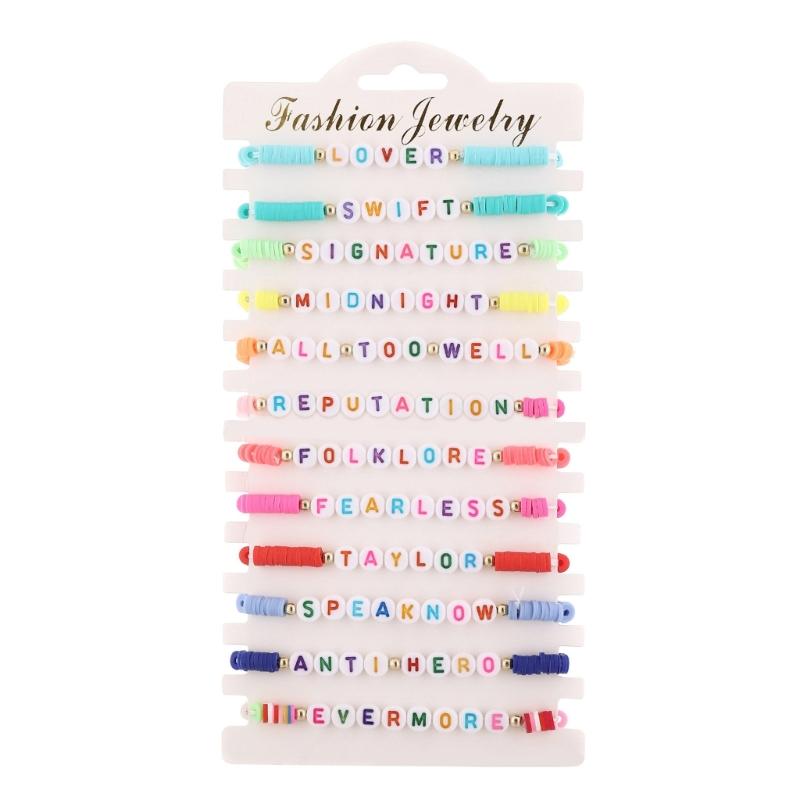 12pcs/set Taylors Bracelets Beaded Wristband Friendship Bangle for Women Letter Clay Beads Bracelets for Swiftie Fans