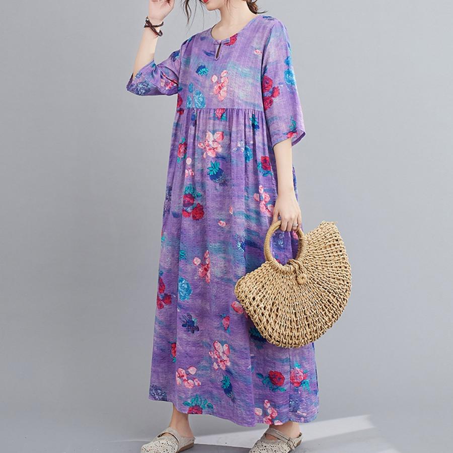 Dámske šaty v etnickom štýle Letné s potlačou veľkých rozmerov nad kolená Dlhé šaty so sedemštvrťovým rukávom