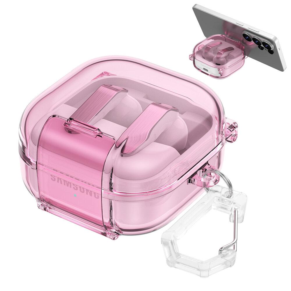 KEYSION HD Transparent Earphone Case for Samsung Galaxy Buds 4 4 Pro Hard PC Shockproof Headphone Cover With Phone Stand Hook