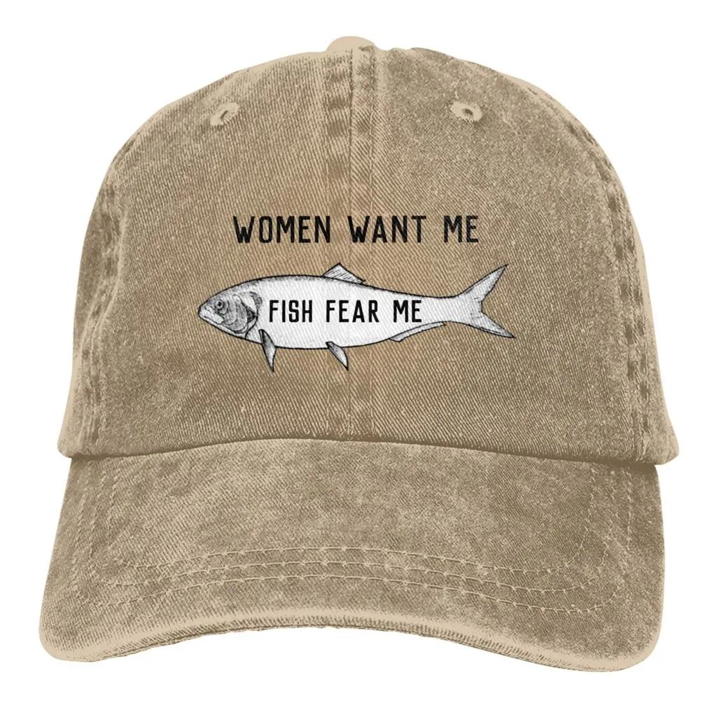 Baseball Cap Fish Fear Me Fishing Merch Men Women Vintage Distressed Denim  Cap