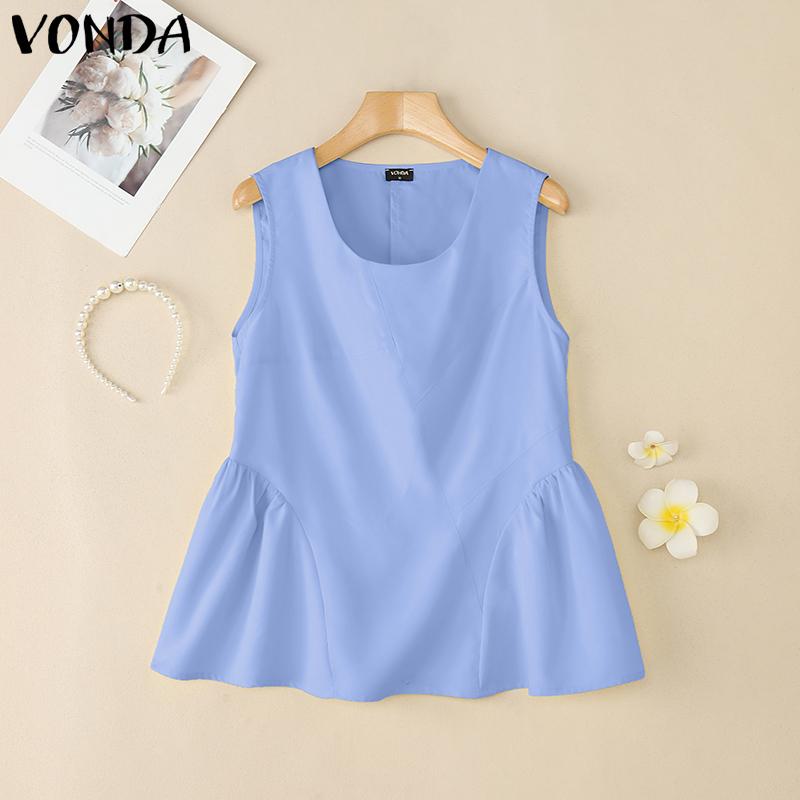 VONDA Women Summer Sleeveless Solid Color Casual Tank Tops