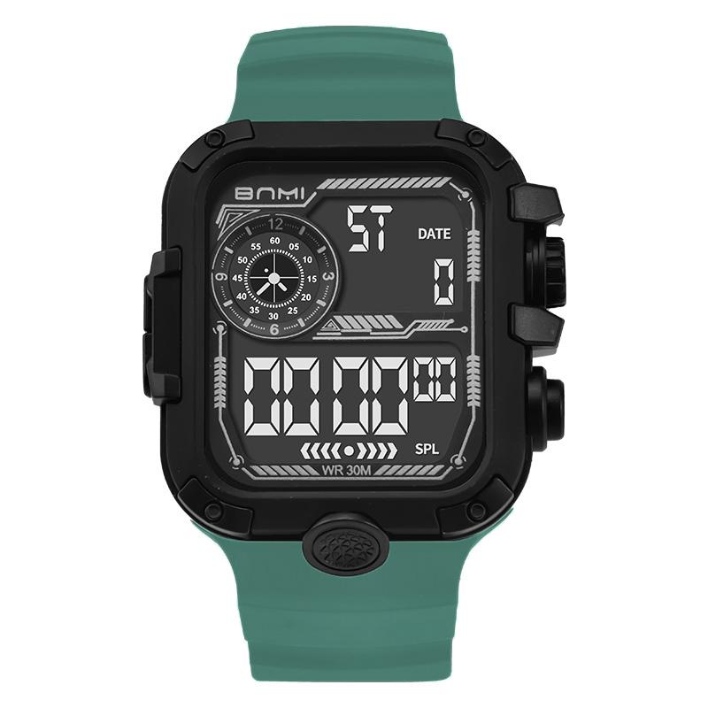 Square Military Digital Watch for Men Silicone Strap Multifunction Sports Electronic Wristwatch Outdoor Student Daily Watch