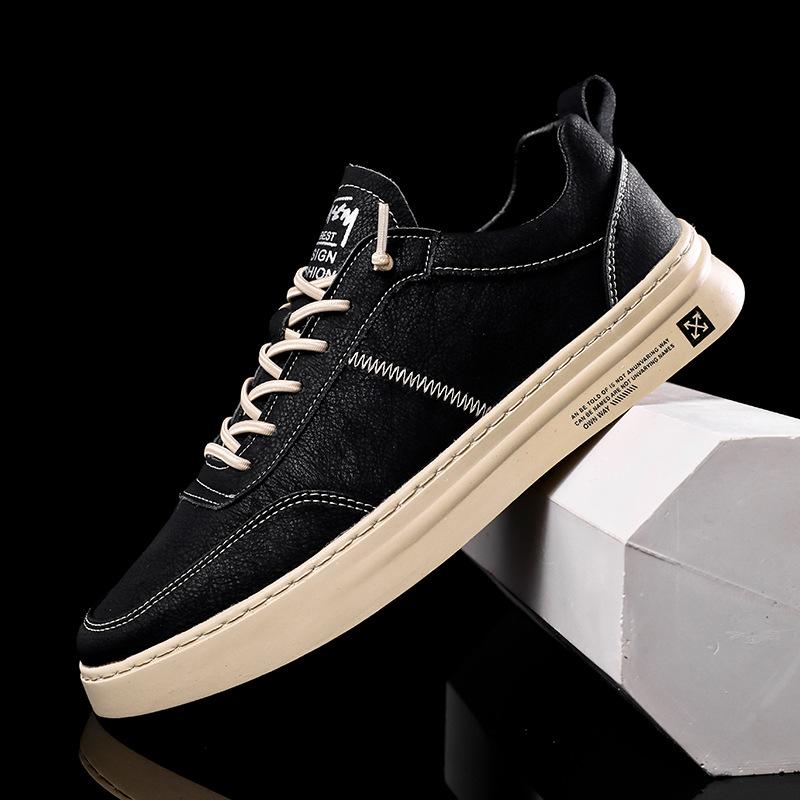 Korean Version of Trendy Fashion Microfiber Leather Surface Low-top Lace-free Versatile Casual Shoes Lightweight One-pedal Lazy Skateboard Shoes