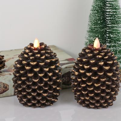 Pinecone Flameless Candles - 6H Timer, Flickering LED, Real Wax. Battery Operated for Christmas Desk Decor. 2-Pack.