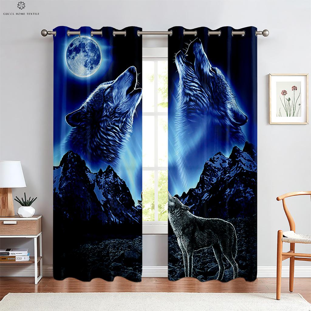 Animal Theme Decorative Curtains, Wolf, Starry Sky, Fantasy Pattern, Bedroom, Kitchen, Study, Living Room, Customized