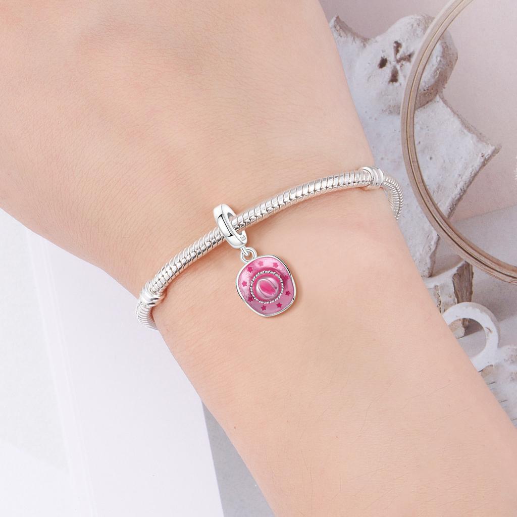 Orstarry 925 Silver Pink Denim Hat Charms Trendy DIY Jewelry Bracelet Pendants Party Beads Gifts for Women Girls