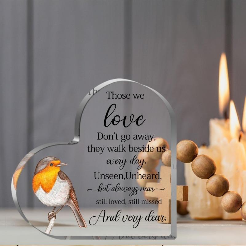 2D Flat, Heart-Shaped Acrylic Desk Decor Plaque, Sympathy Keepsake for Mother or Father, Suitable for wall decoration, porch, room, villa, accents Hom