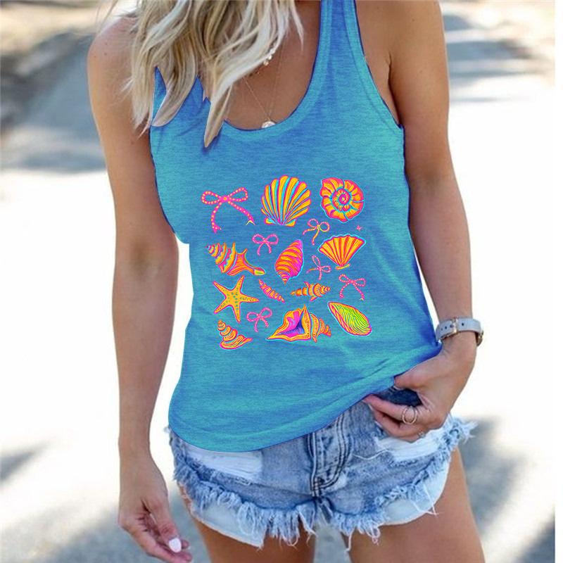 Sommer-Vibes Damen Top Racerback Tanktops Coquette Muschel Grafik Tanktop Damen Küstenreise Sommer-Outfit Tanktops & Camis