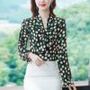 Lace Up Chiffon Shirt Women's New Korean Long Sleeve Print Ribbon Bottoming Top Scarf Collar Blouse M-4XL