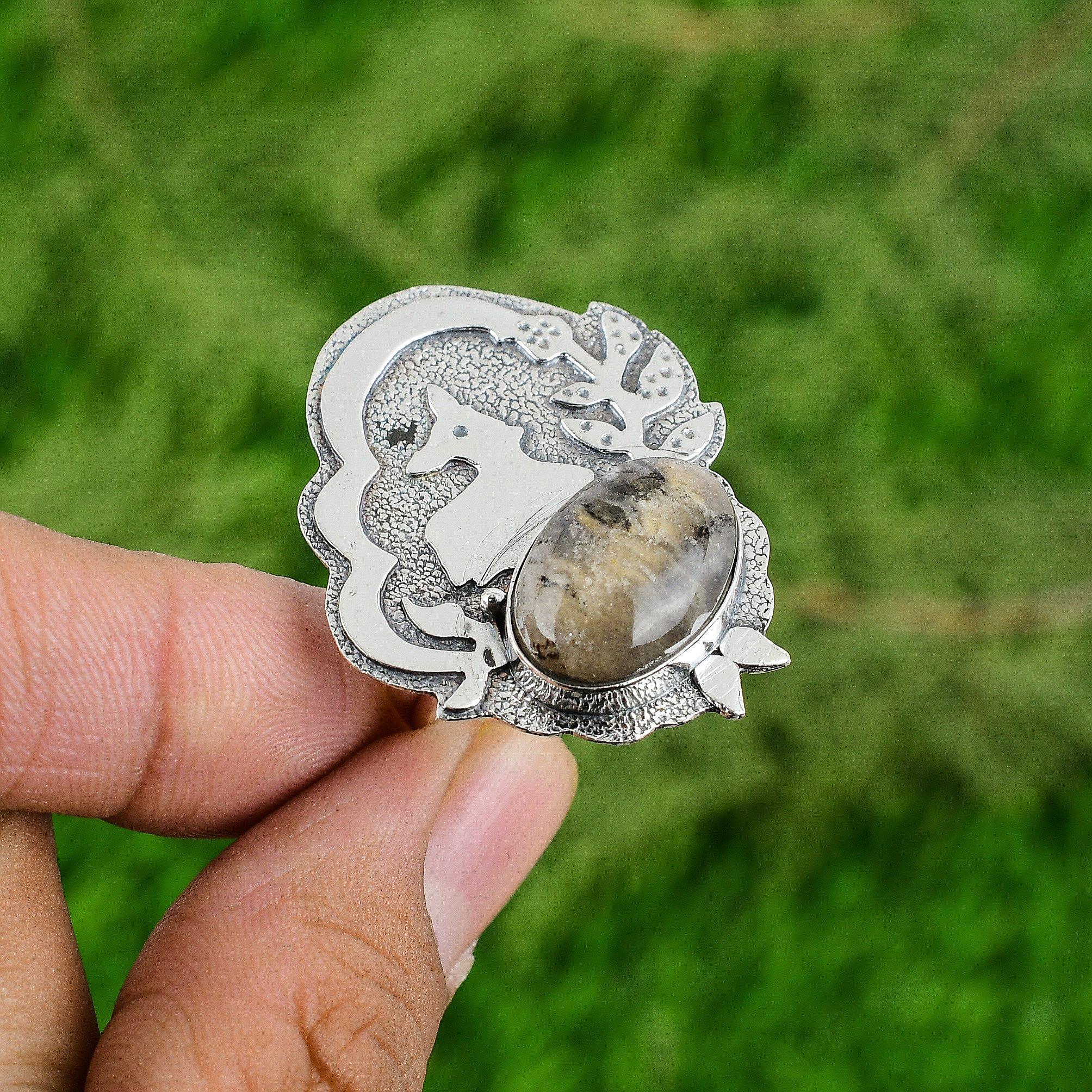 

Овальный Камень Агат Плюм 925 Серебро Модное Безель Штабелируемое Элегантное Сестринское Новое Кольцо Adjustable