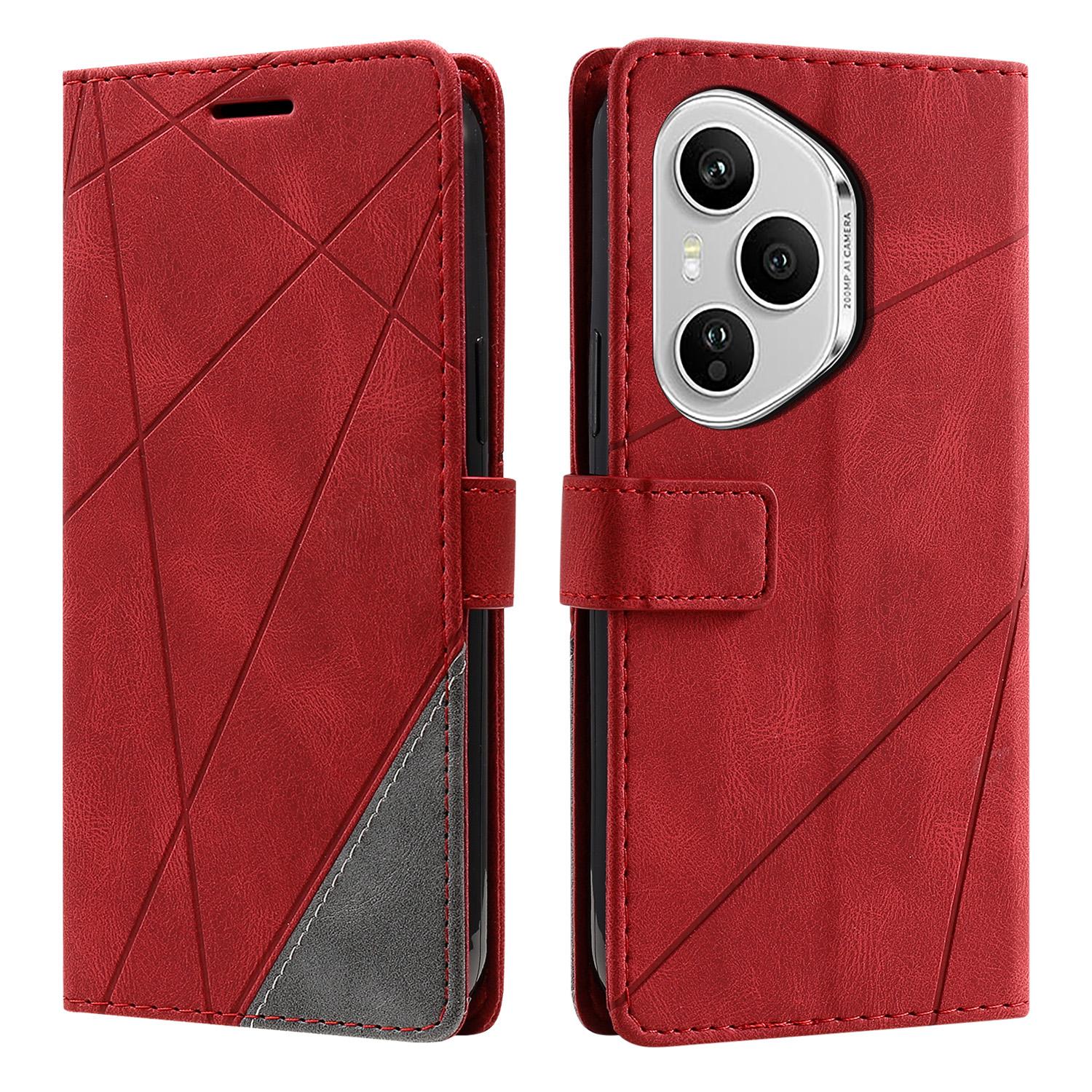 

Для Honor 400 Pro 5G (Глобальный) Чехол с тиснеными линиями, кошелек из искусственной кожи, чехол для телефона с ремешком на запястье Red