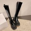 Krazing Pot Cow Leather Spring Winter Shoes Thick Bottom Platform Women Slip OnThigh High Boots