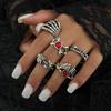 Salircon 2 Styles Gothic Halloween Creative Skull Red Heart Rhinestone Open Rings Women Vintage Silver Color Finger Ring Jewelry